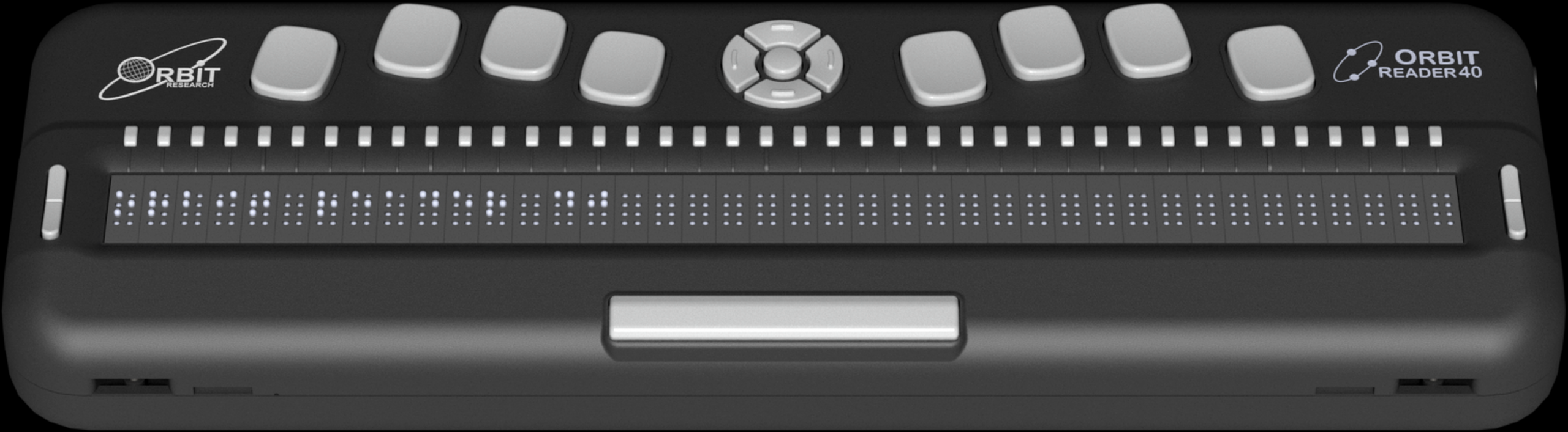 Photo showing front view of the orbit reader 40 with cursor routing button on top.