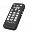 Image of a black orbit player control labeled "Orbit Player." The remote features a numeric keypad with buttons 0-9, an "OK" button in the center, directional arrows, and additional buttons for functions like home and settings. The design is modern and ergonomic, with white buttons standing out against the black background. On the right side you will find the volume up and down button and also you will find the power on/off button.